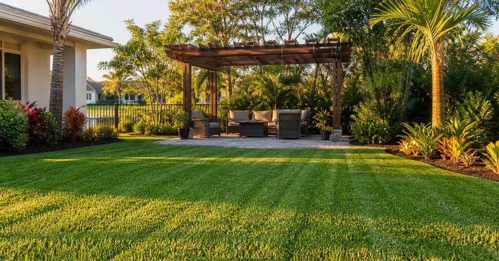 pergola striped backyard